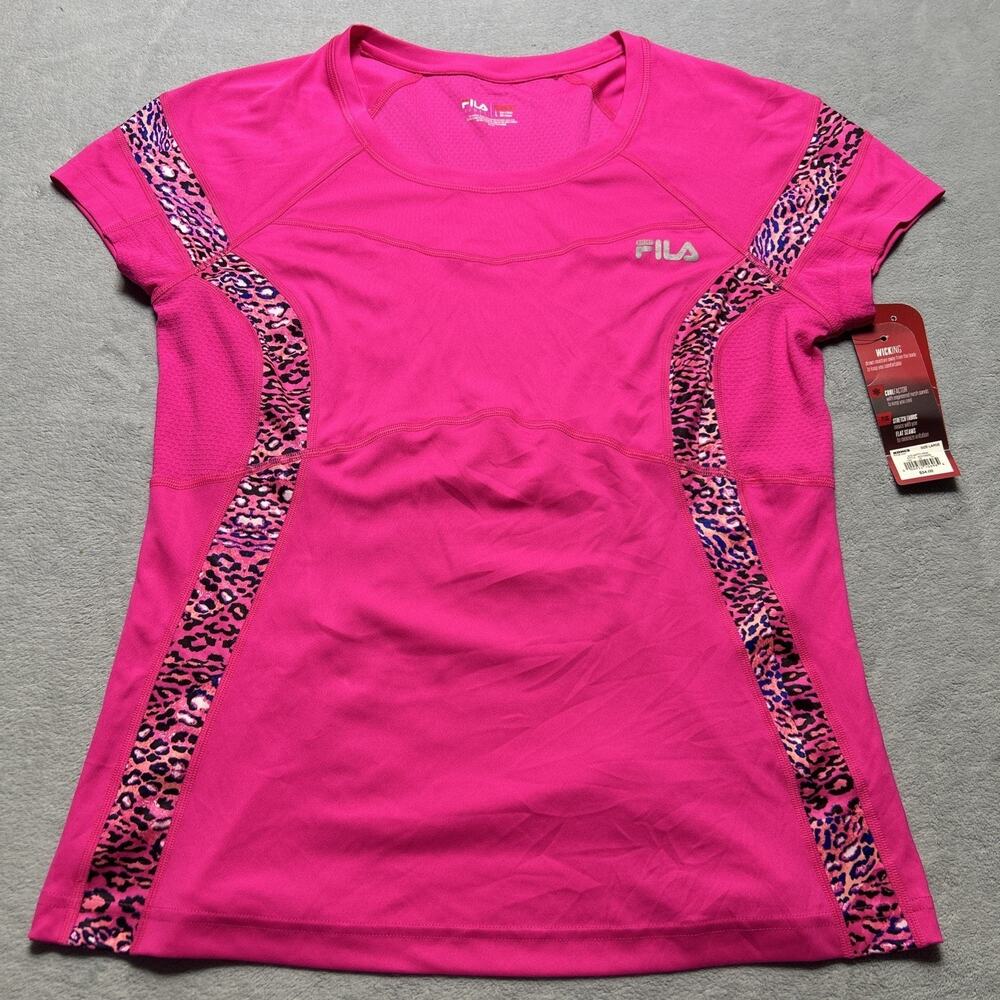Fila Performance Shirt Womens Large License to Train Striped Tech Short Sleeve